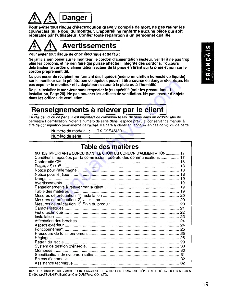 Panasonic PANASYNC SL95 User Manual Download Page 20