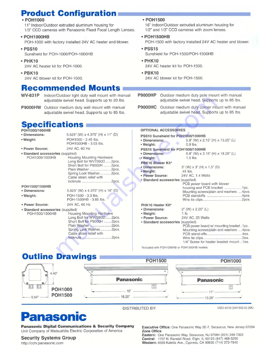 Panasonic POH1000 Specifications Download Page 2