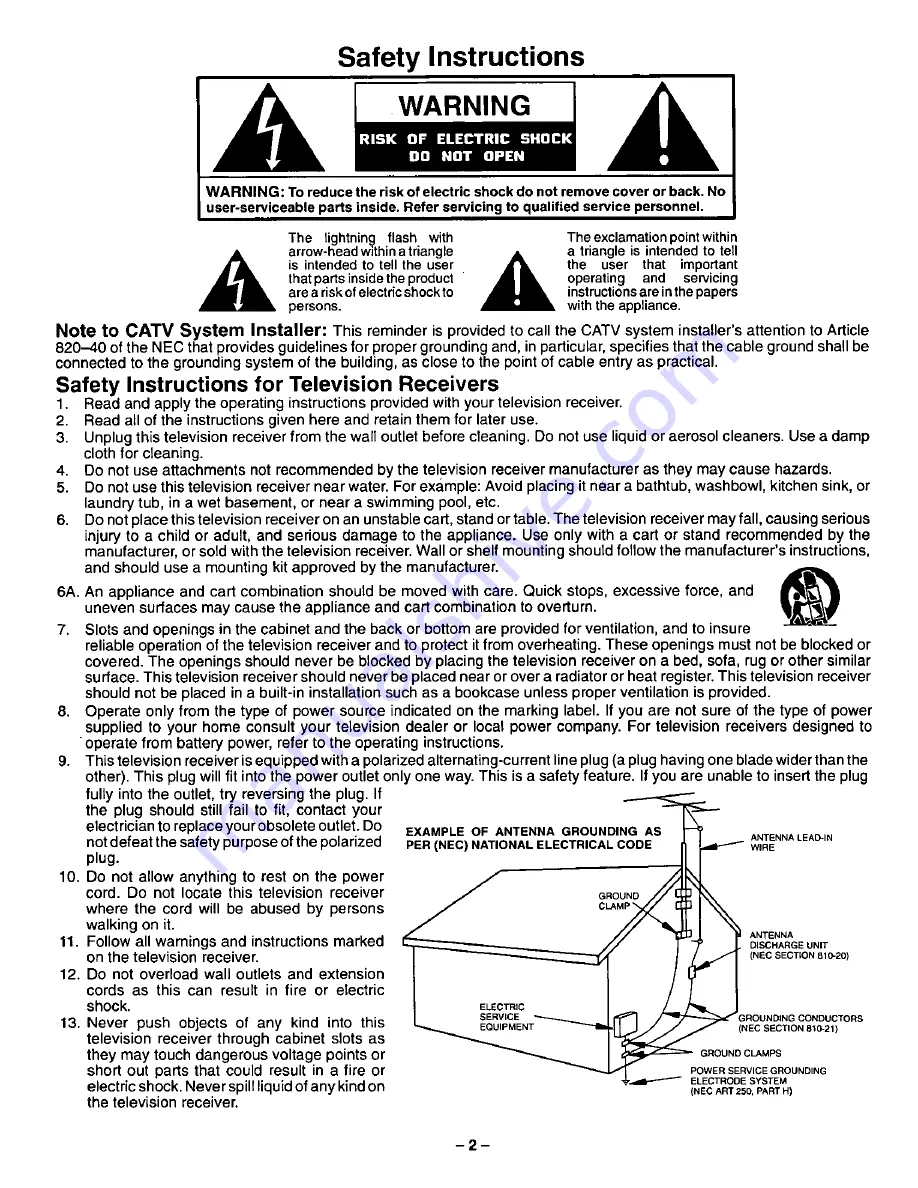 Panasonic PT-51G46 Operating Instructions Manual Download Page 2