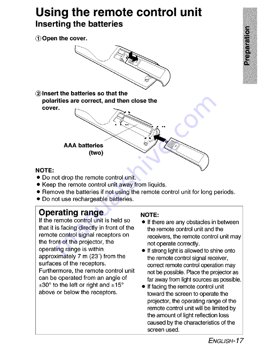 Panasonic PT-AE200E Operating Instructions Manual Download Page 17