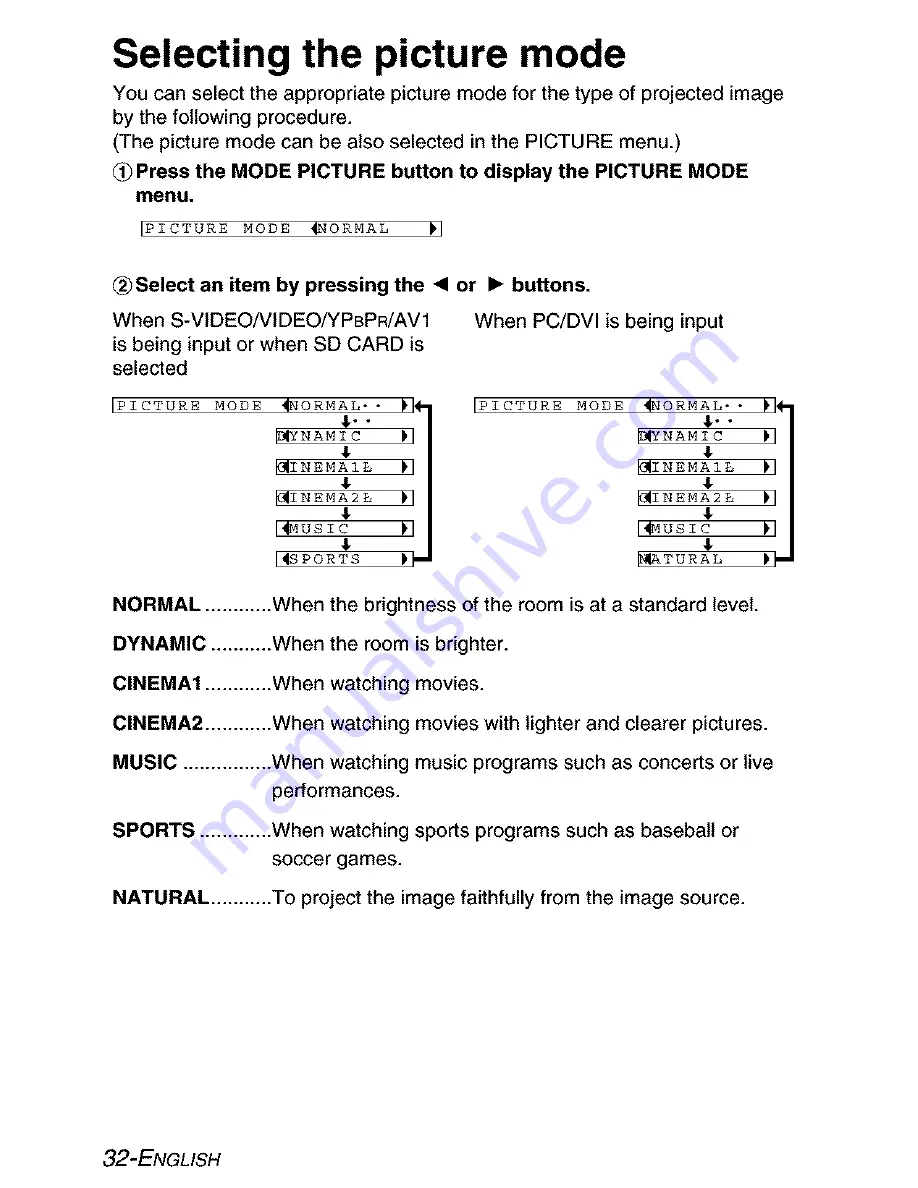 Panasonic PT-AE200E Operating Instructions Manual Download Page 32