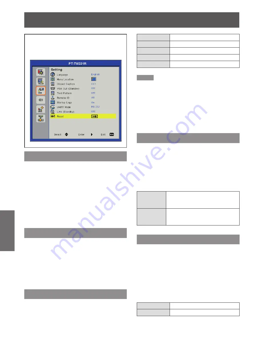 Panasonic PT-TW331RU Operating Instructions Manual Download Page 42