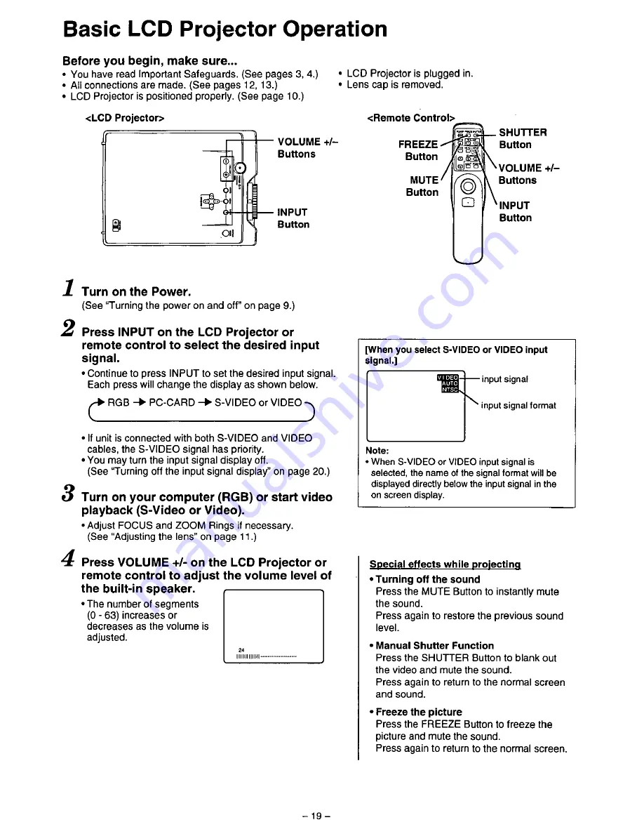 Panasonic PTL555U - LCD PROJECTOR Operating Instructions Manual Download Page 19