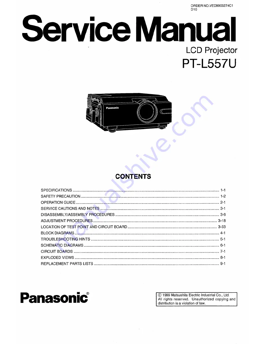 Panasonic PTL557U - LCD PROJECTOR Service Manual Download Page 1