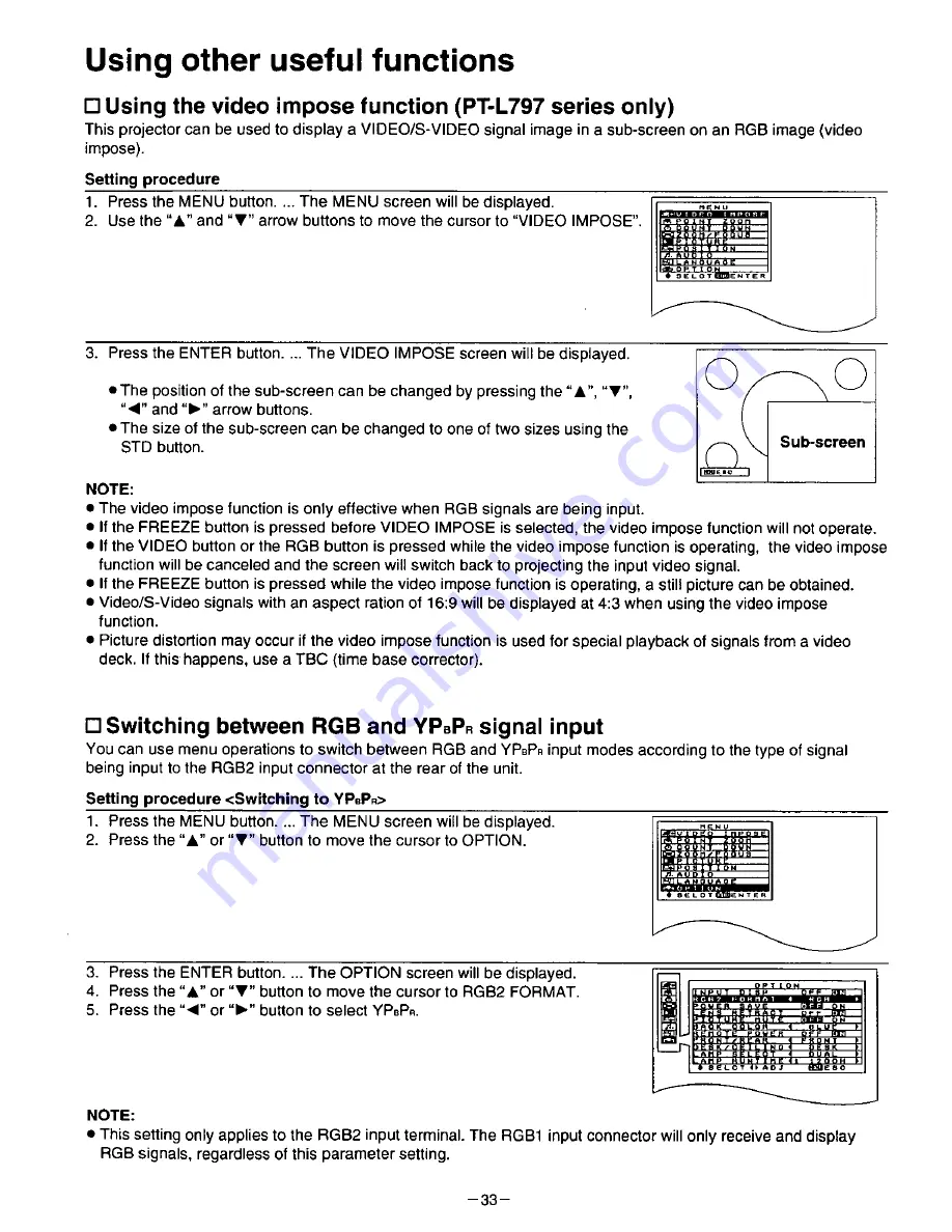 Panasonic PTL597U - LCD PROJECTOR Operating Instructions Manual Download Page 34