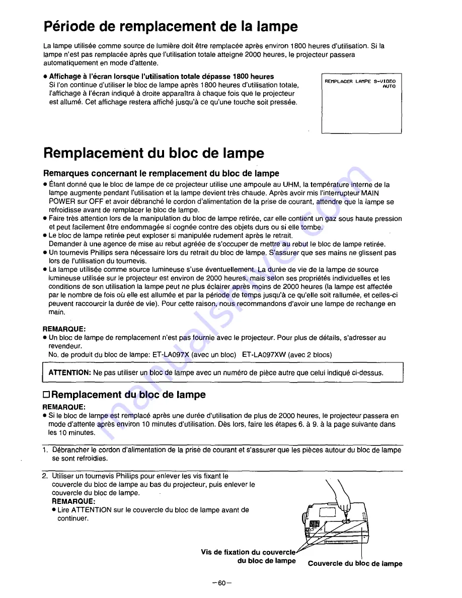 Panasonic PTL797PXU - LCD PROJECTOR Operating Instructions Manual Download Page 61