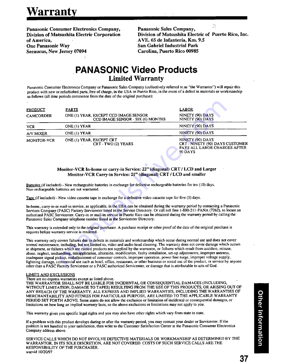 Panasonic PV-8660 Operating Instructions Manual Download Page 37