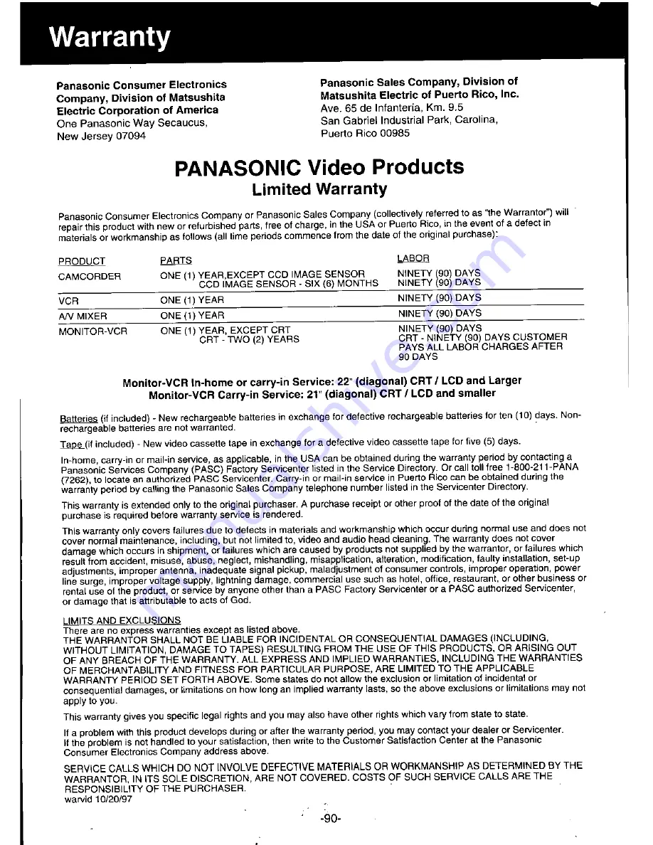 Panasonic PV-DV950 Operating Manual Download Page 90