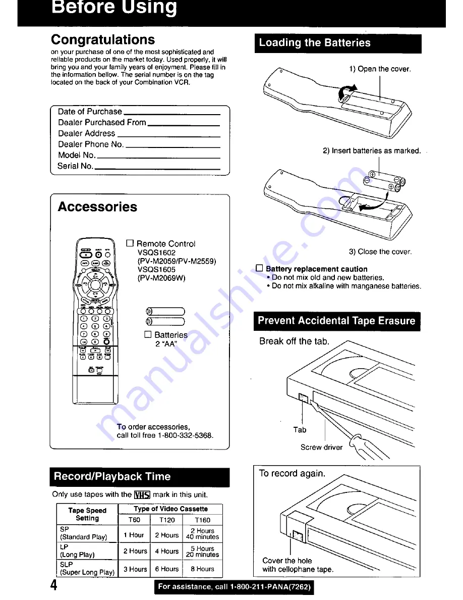 Panasonic PV-M2059 Operating Manual Download Page 4