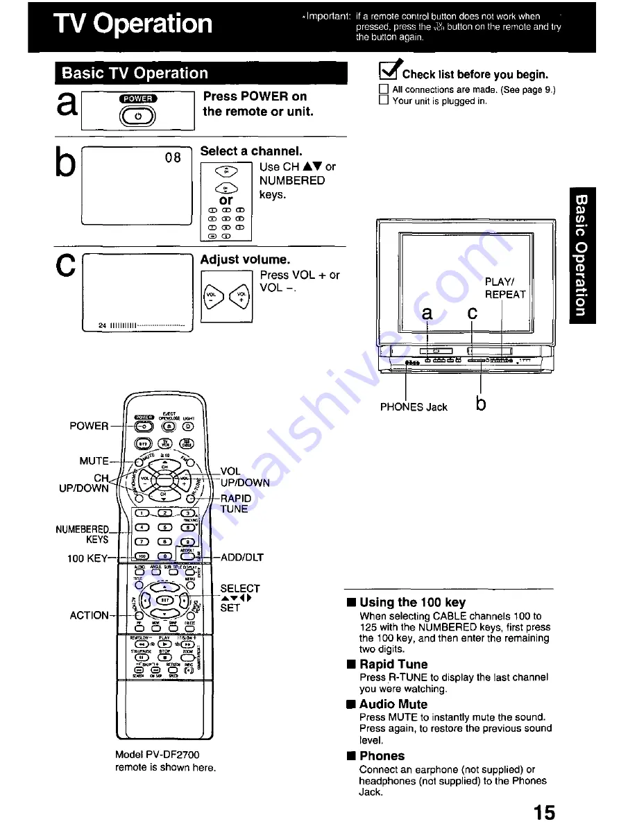 Panasonic PVDF2000 - MONITOR/DVD COMBO Скачать руководство пользователя страница 15