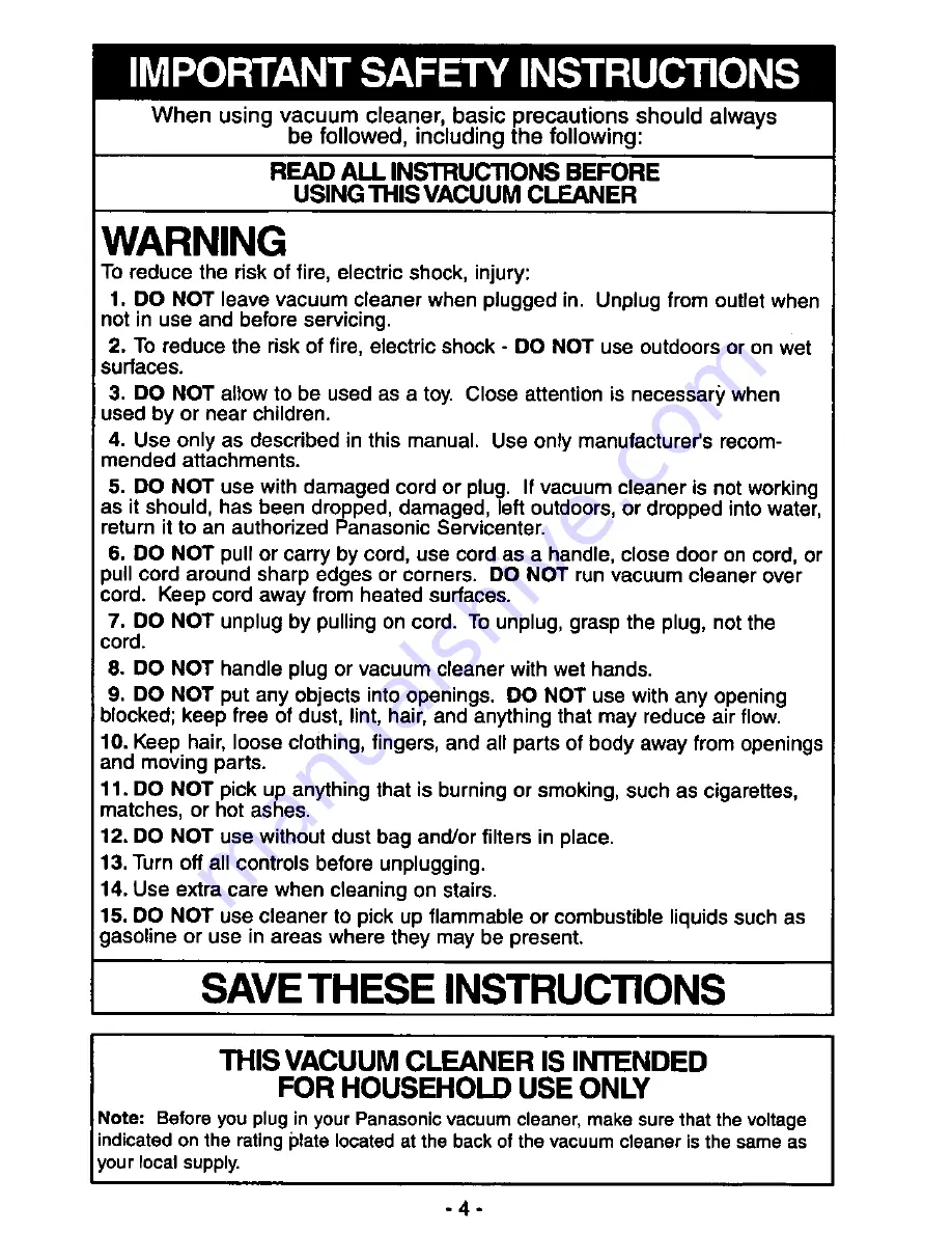 Panasonic Quickdraw MC-V5247 Operating Instructions Manual Download Page 4