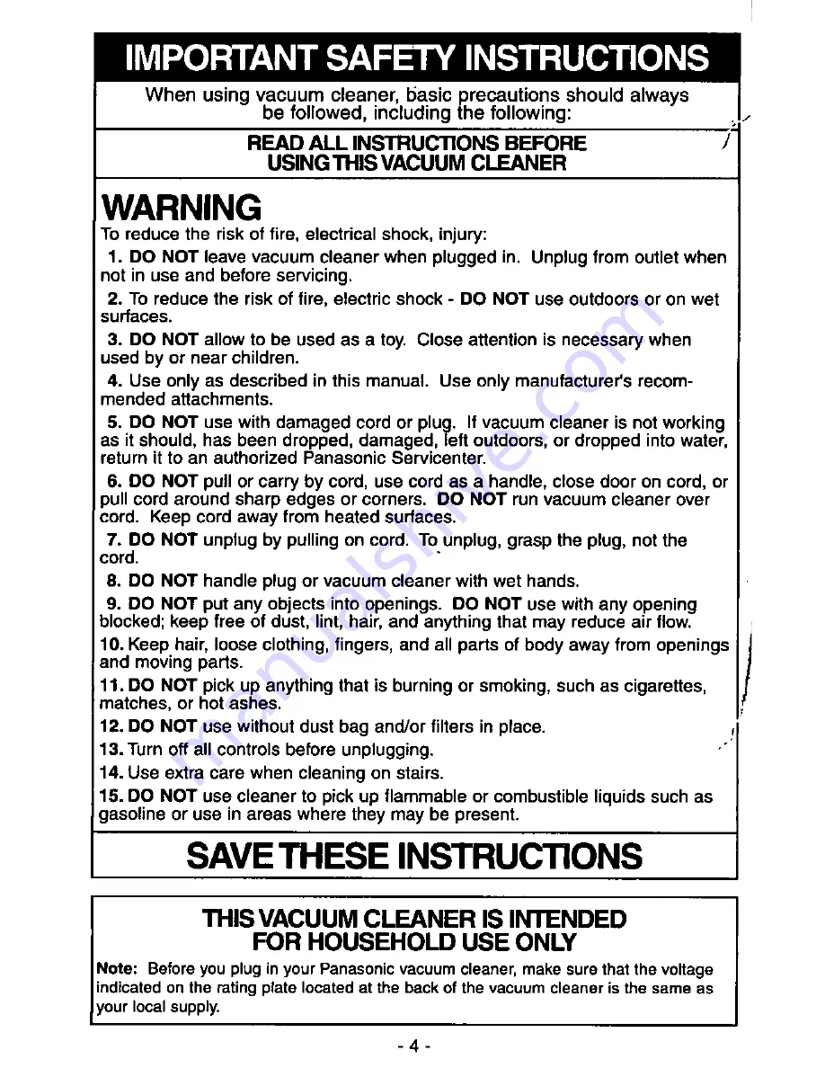 Panasonic QuickDraw MC-V5715 Operating Instructions Manual Download Page 4