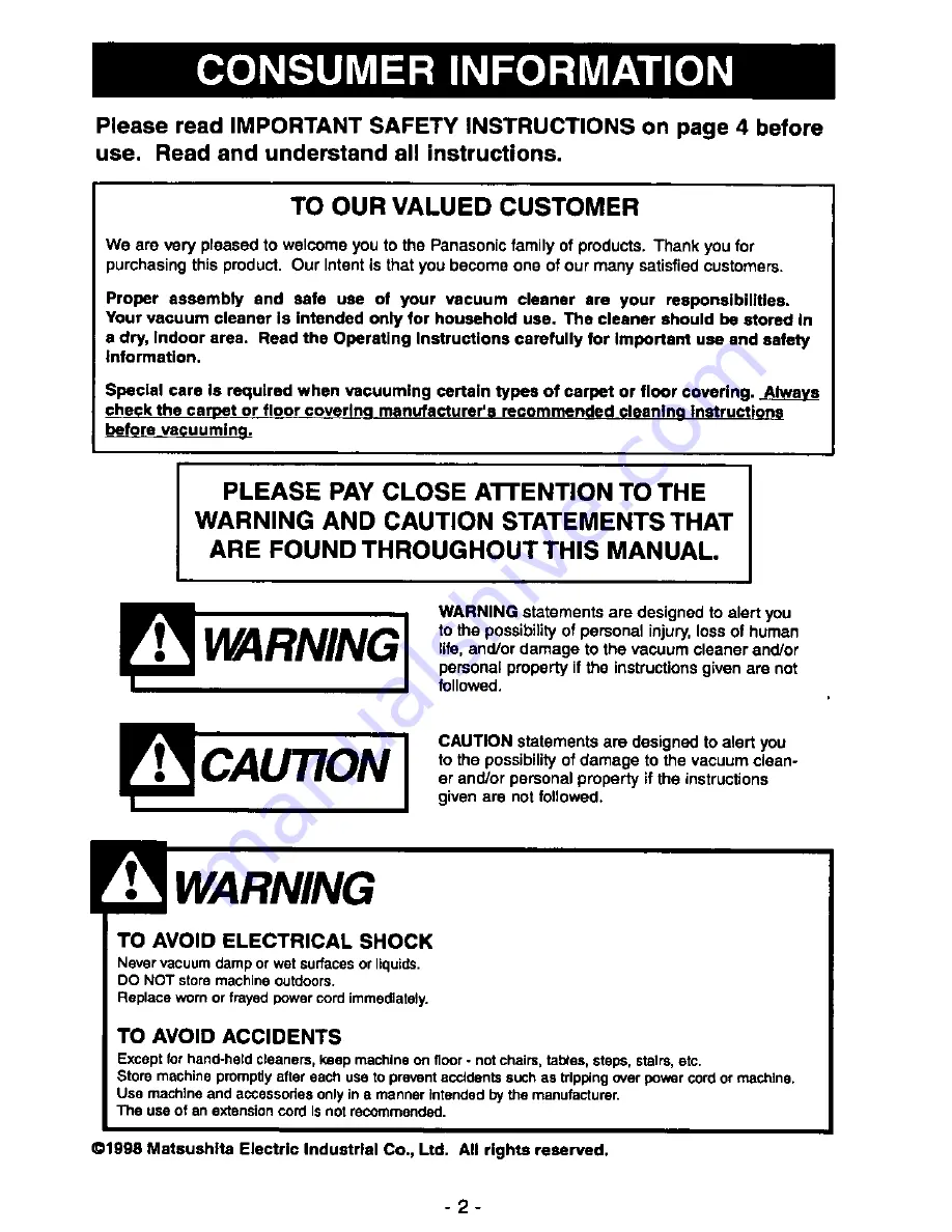 Panasonic QuickDraw MC-V7367 Operating Instructions Manual Download Page 2