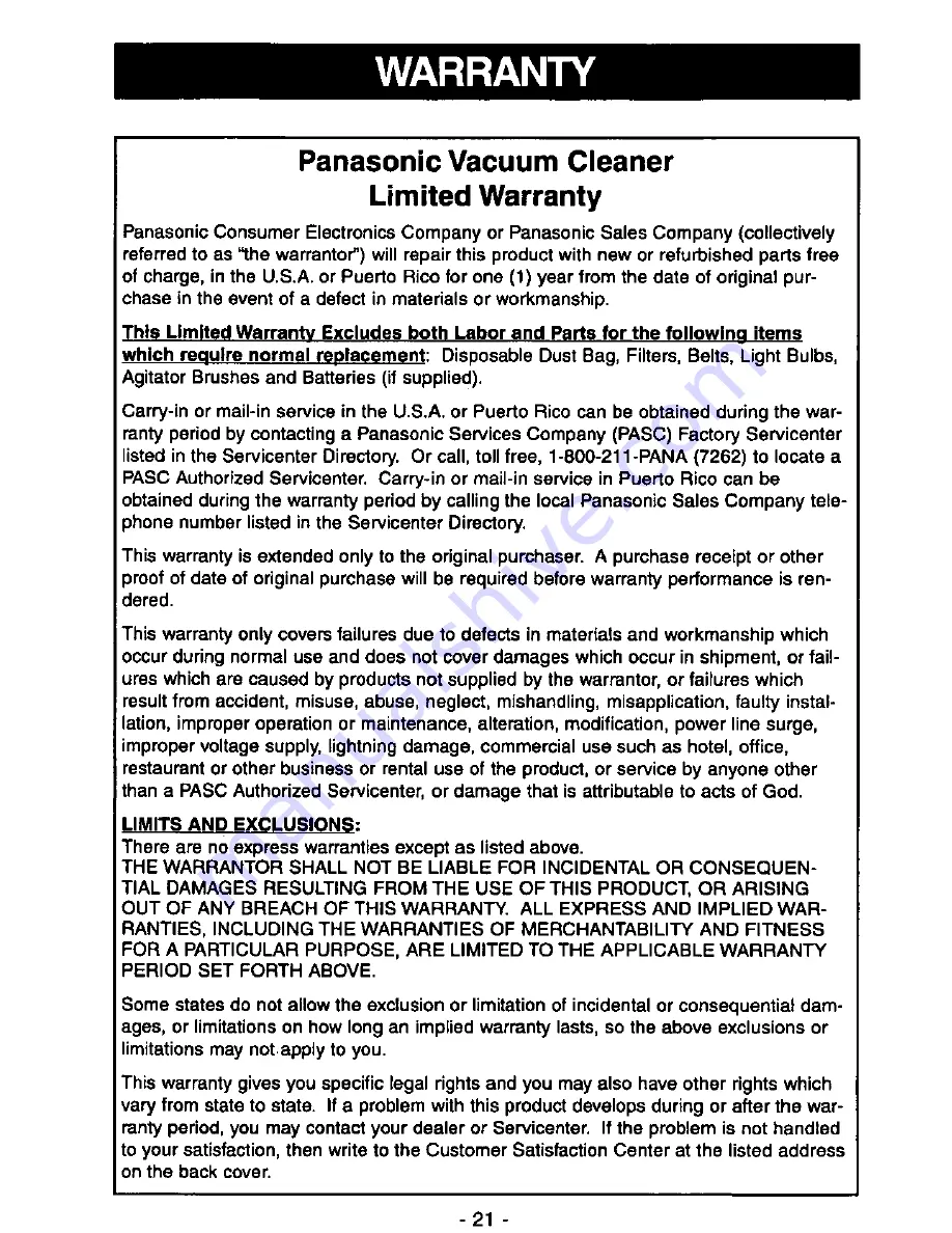 Panasonic QuickDraw MC-V7367 Operating Instructions Manual Download Page 21