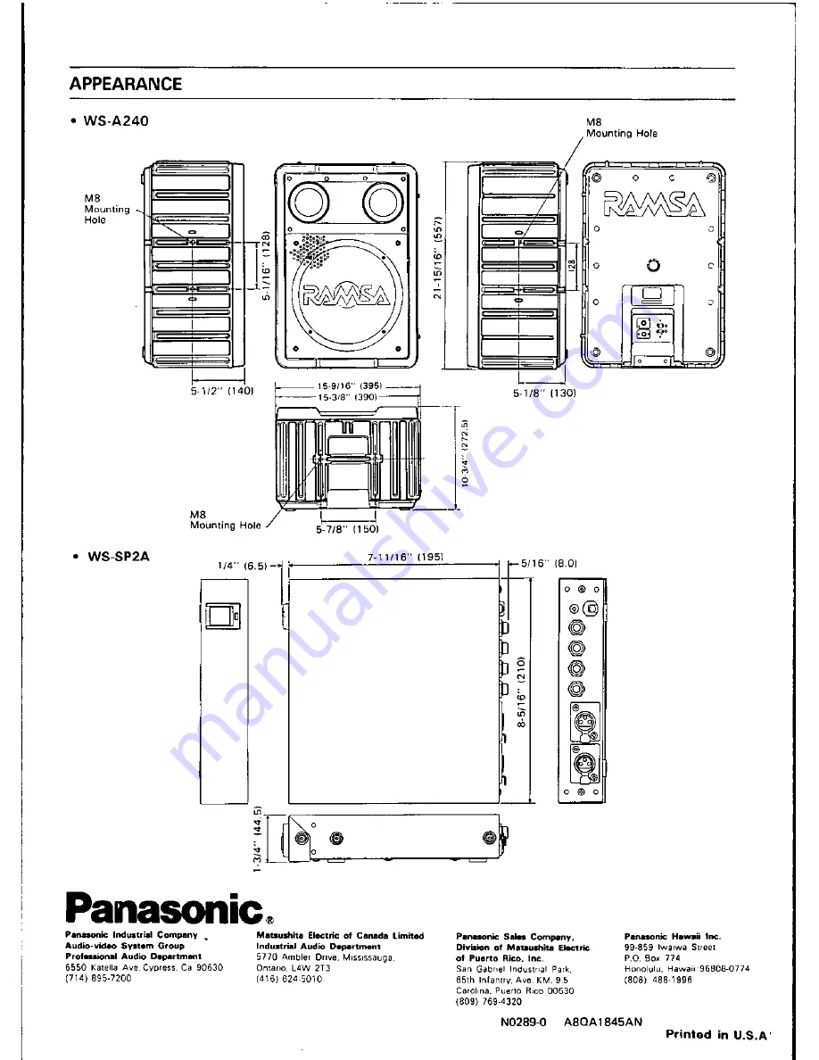 Panasonic Ramsa WS-A240 Operating Instructions Manual Download Page 14