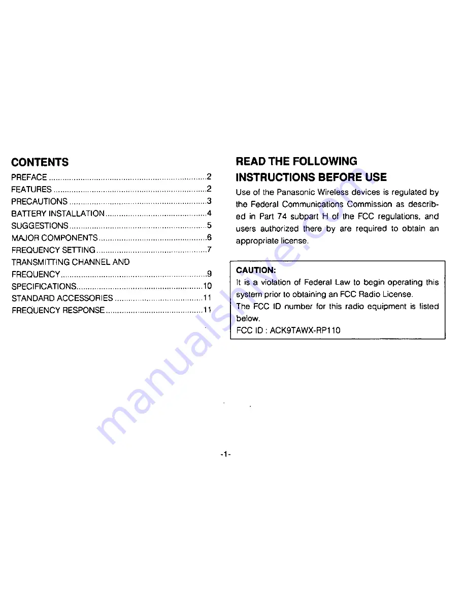 Panasonic Ramsa WX-RP110 Operating Instructions Manual Download Page 3