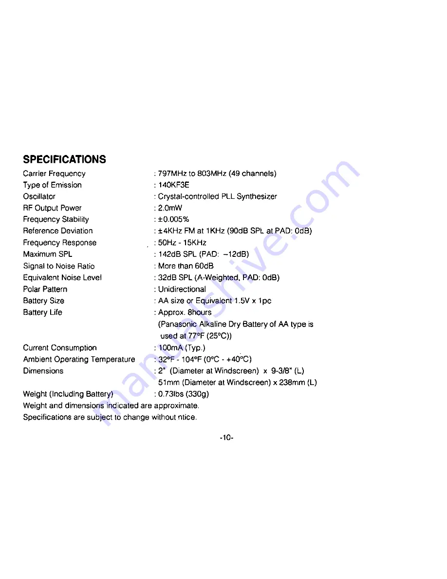 Panasonic Ramsa WX-RP110 Operating Instructions Manual Download Page 12