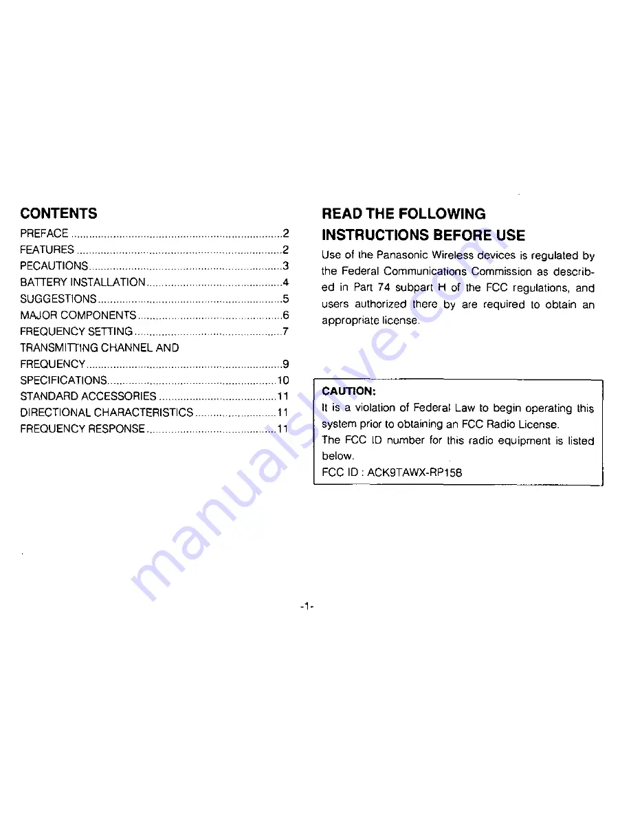 Panasonic Ramsa WX-RP158 Operating Instructions Manual Download Page 3