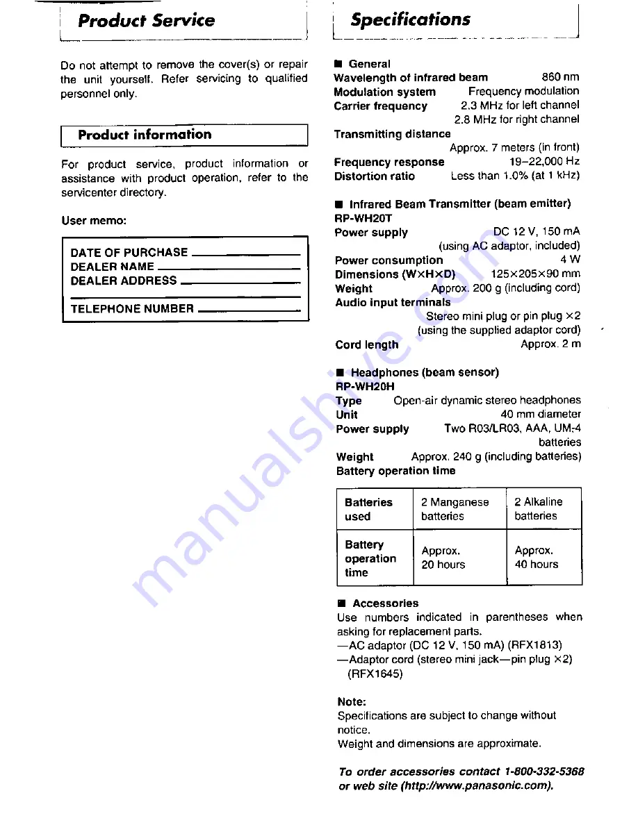 Panasonic RP-WH20 Скачать руководство пользователя страница 4