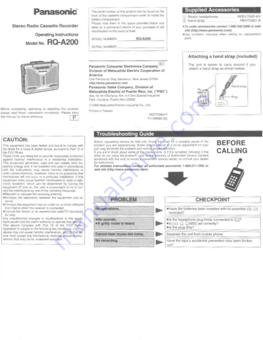 Panasonic RQ-A200 Скачать руководство пользователя страница 1