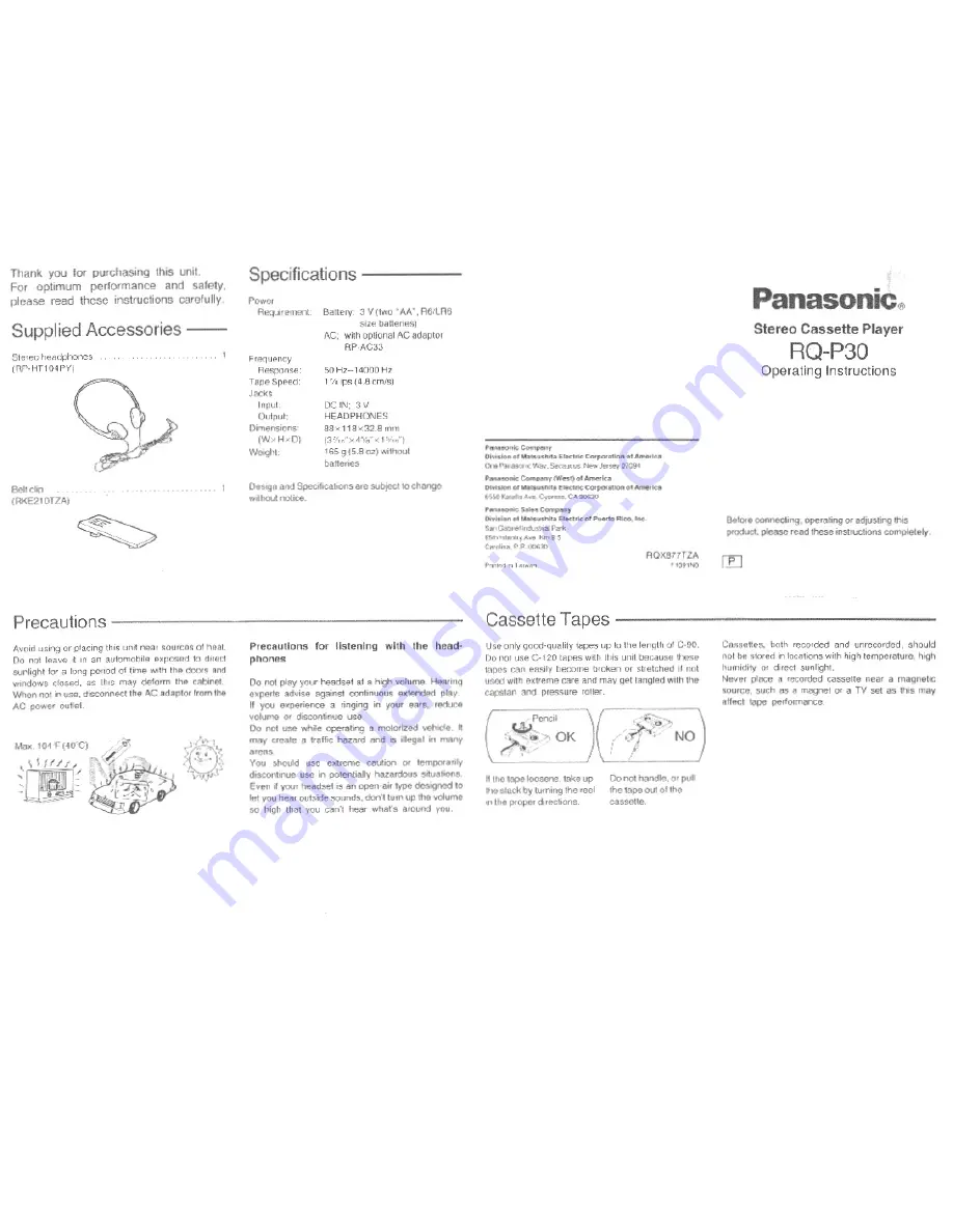 Panasonic RQ-P30 Operating Instructions Download Page 1