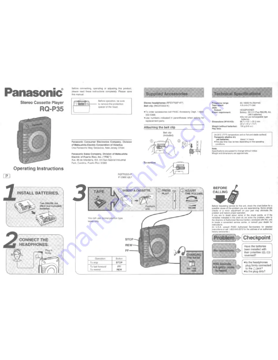 Panasonic RQ-P35 Operating Instructions Download Page 1