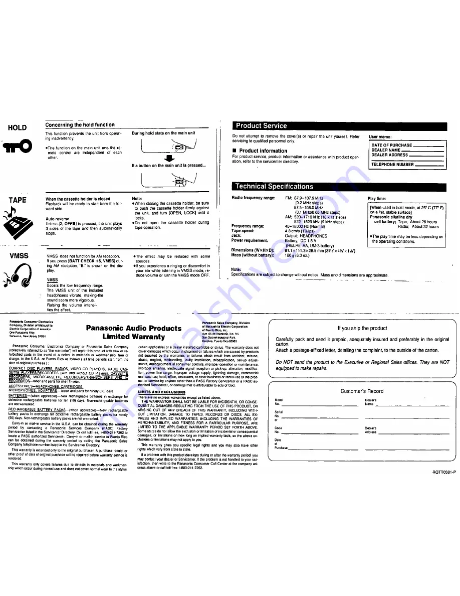 Panasonic RQ-SW09V Operating Instructions Download Page 4