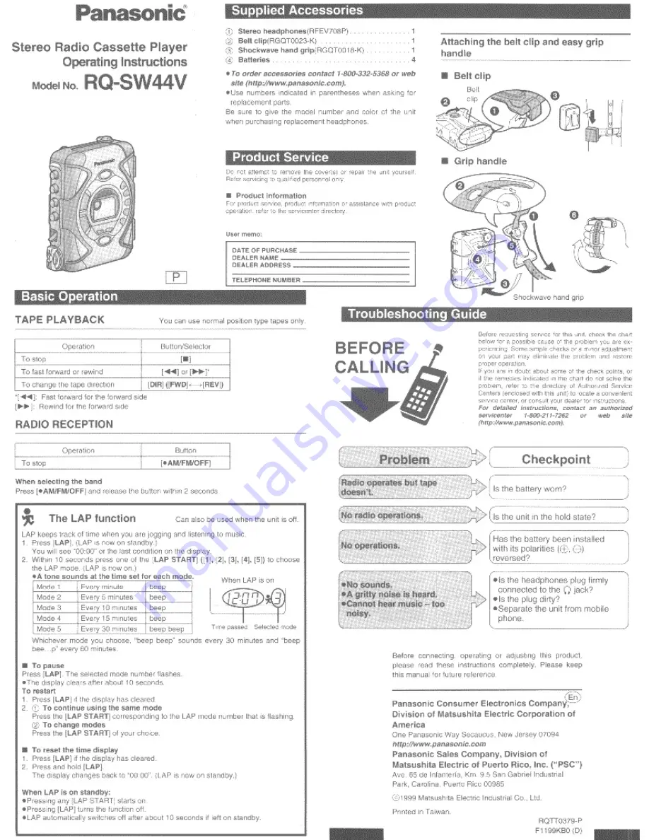 Panasonic RQ-SW44VA Operating Instructions Download Page 1