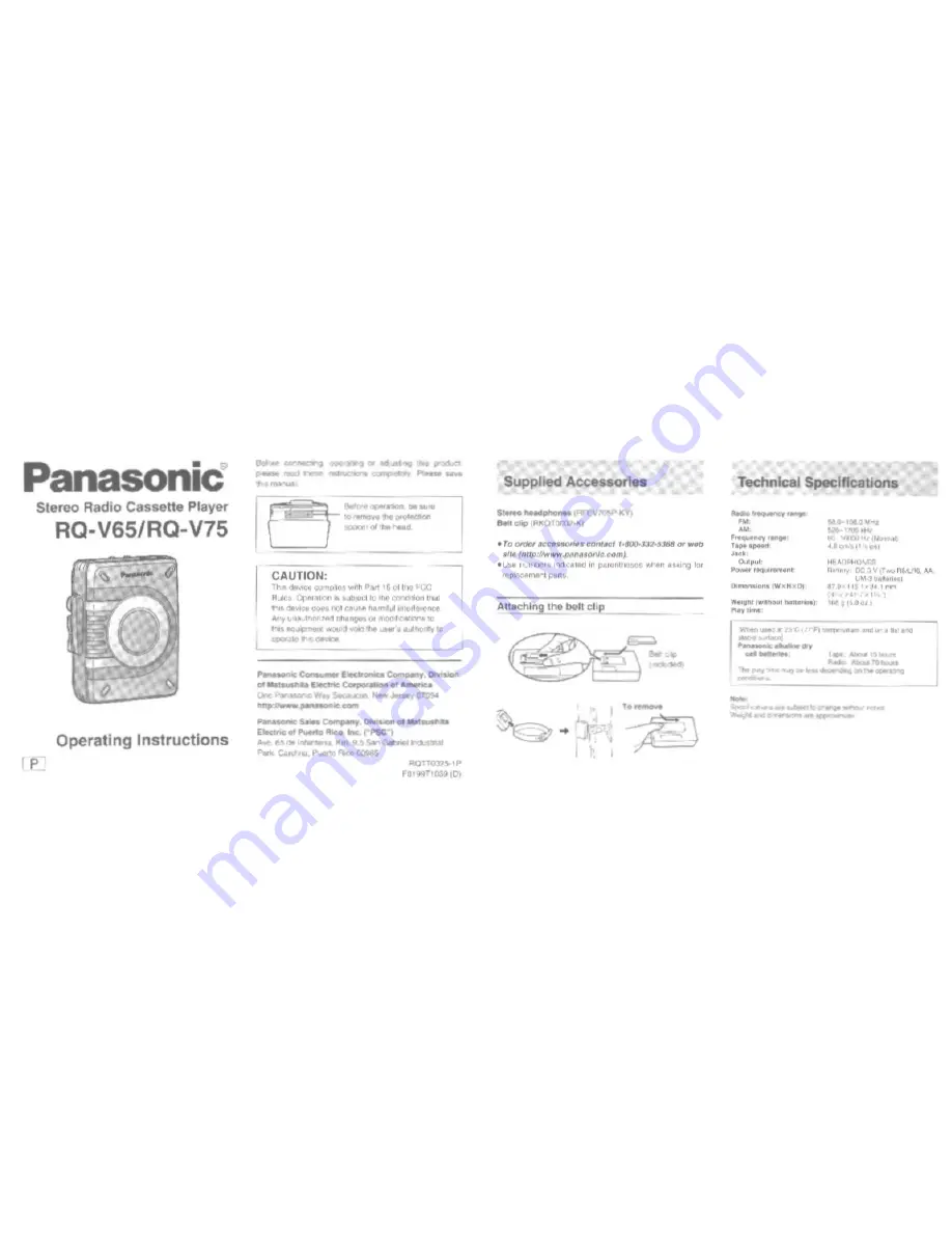 Panasonic RQ-V75 Operating Instructions Download Page 1