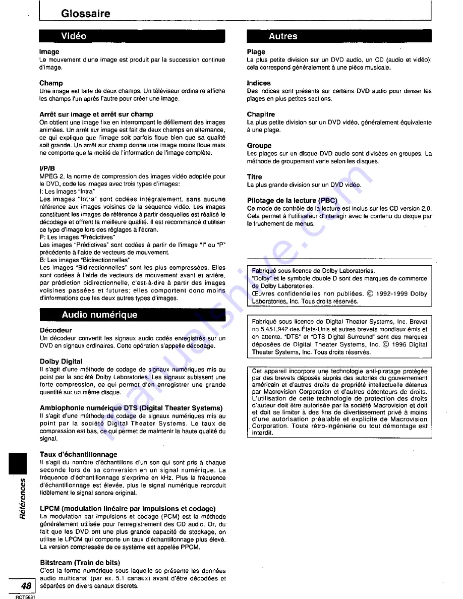 Panasonic RS-HDA710 Operating Instructions Manual Download Page 100