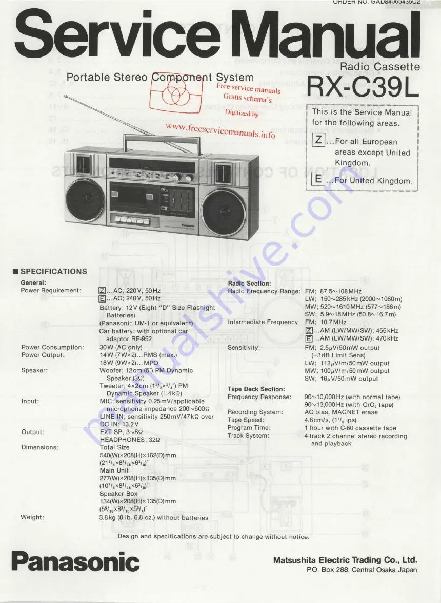 Panasonic RX-C39L Service Manual Download Page 1