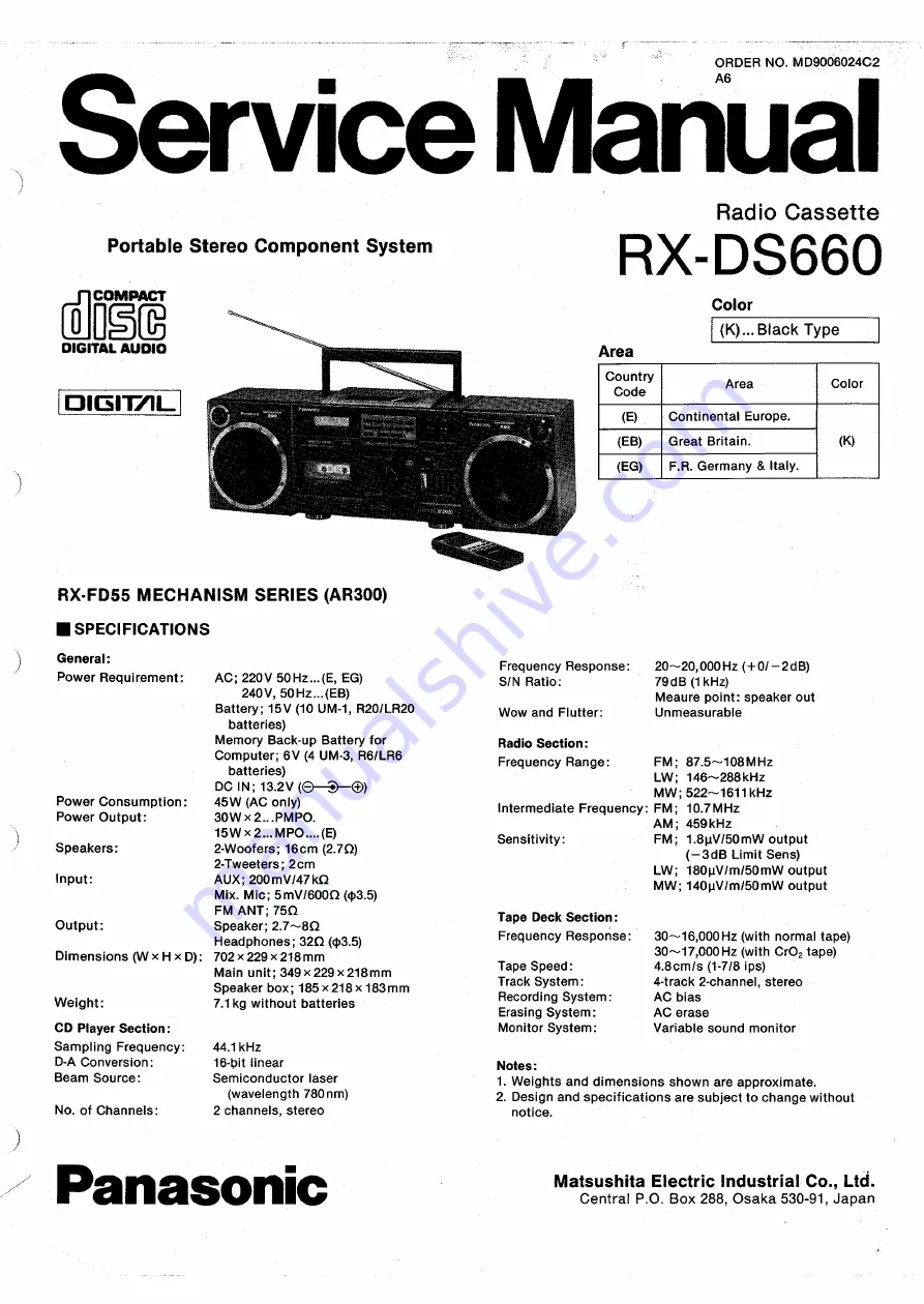 Panasonic RX-DS660 Service Manual Download Page 1