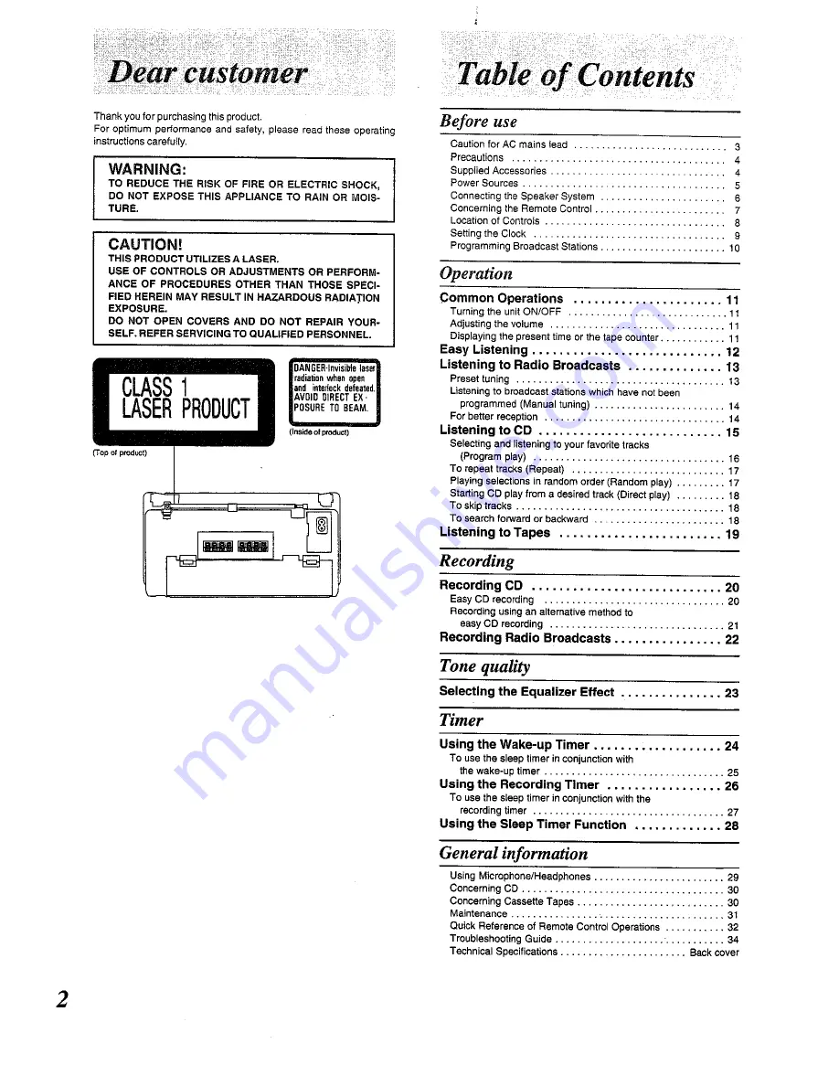 Panasonic RX-E300 Operating Instructions Manual Download Page 2