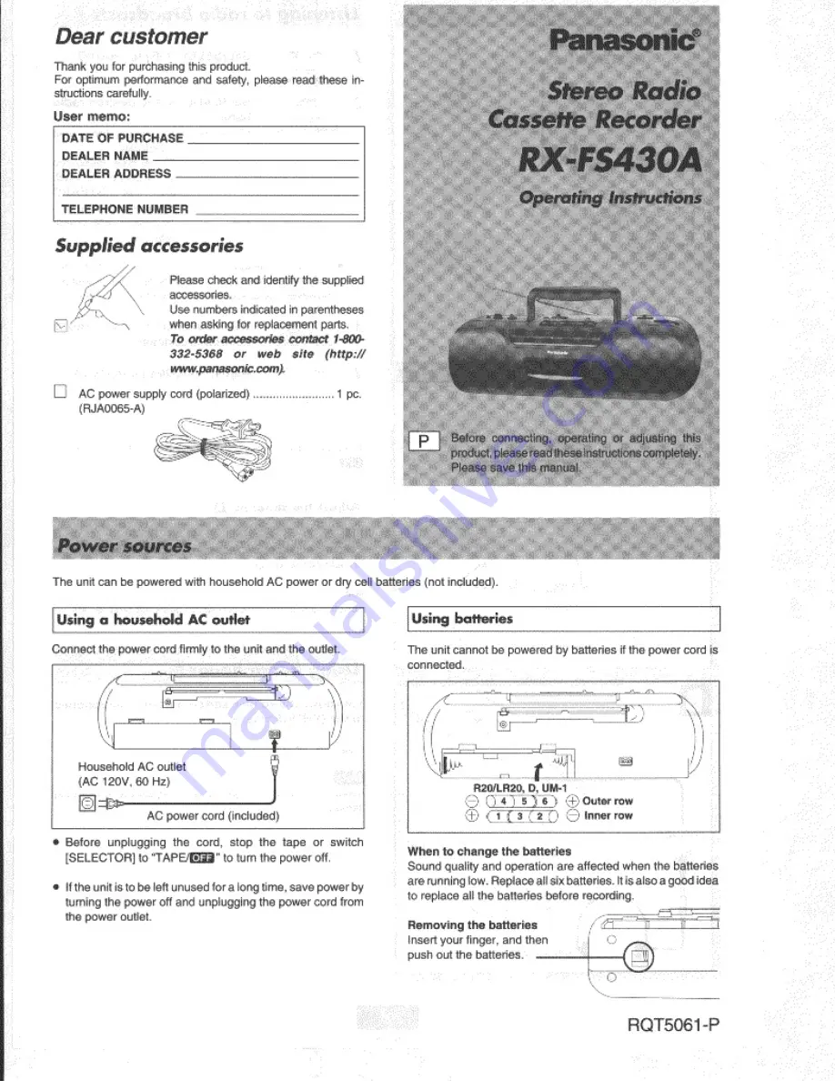 Panasonic RX-FS430A Operating Instructions Manual Download Page 1