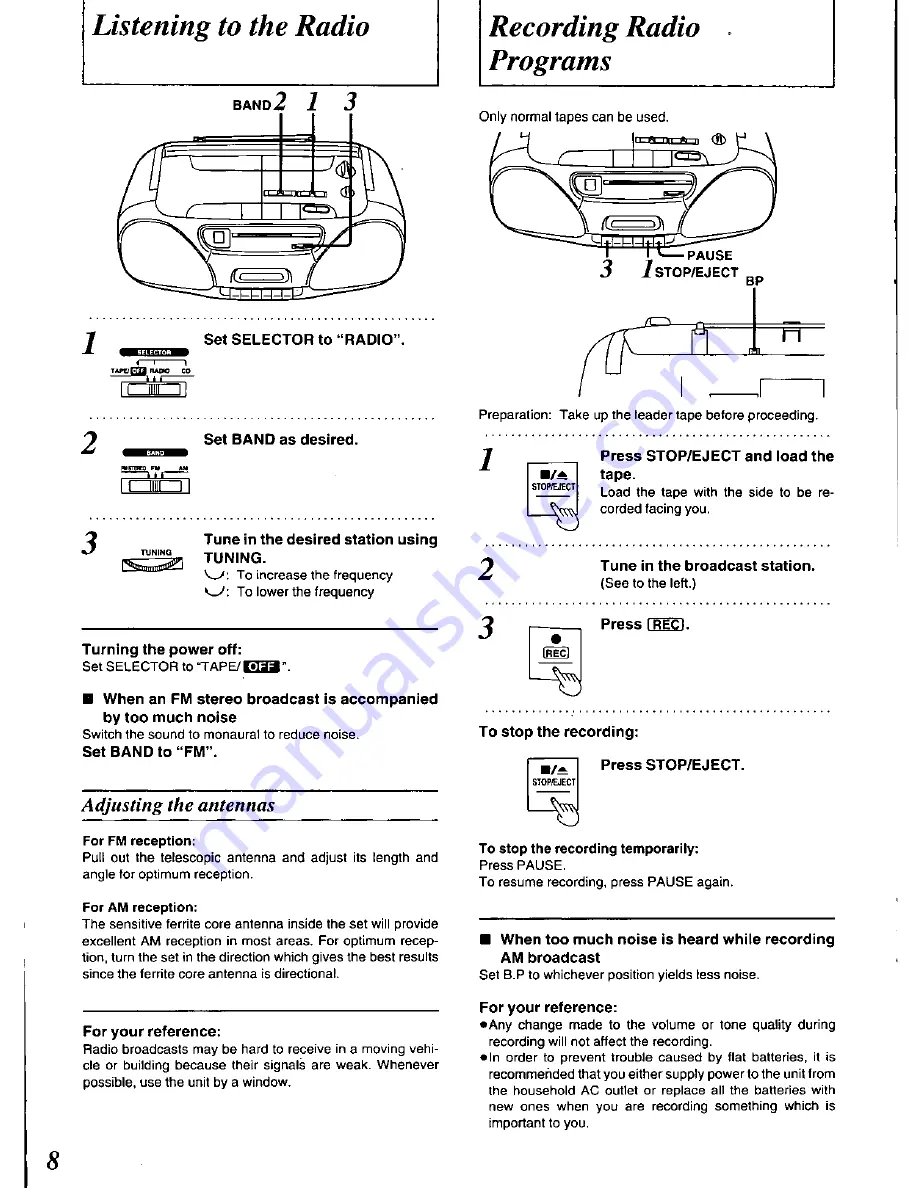 Panasonic RXDS10 - RADIO CASSETTE W/CD Operating Instructions Manual Download Page 8