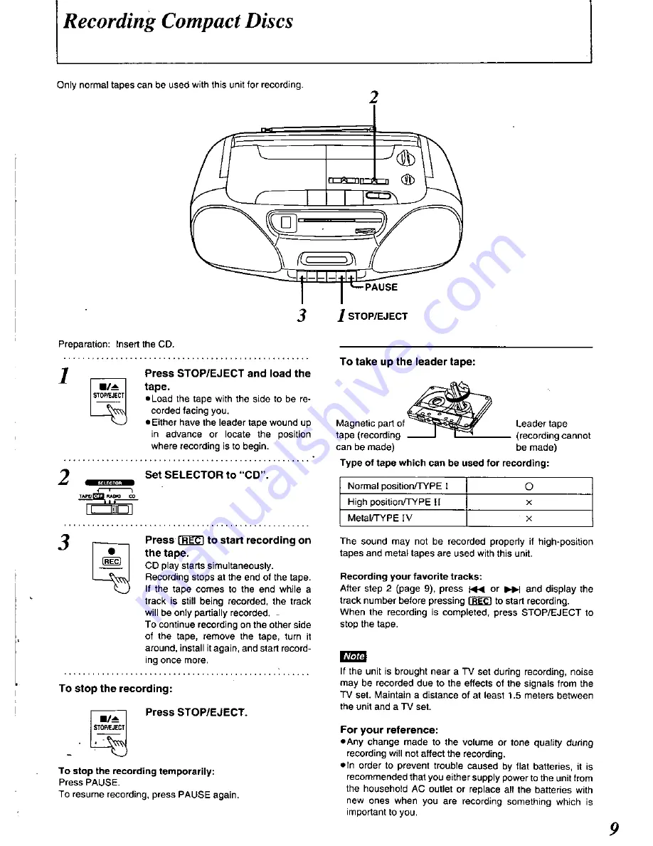 Panasonic RXDS10 - RADIO CASSETTE W/CD Скачать руководство пользователя страница 9