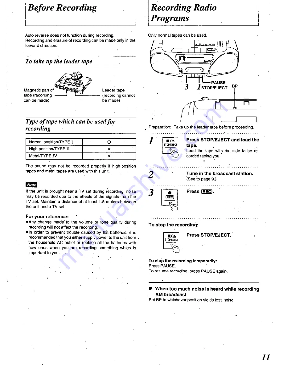 Panasonic RXDS14 - RADIO CASSETTE W/CD Скачать руководство пользователя страница 11