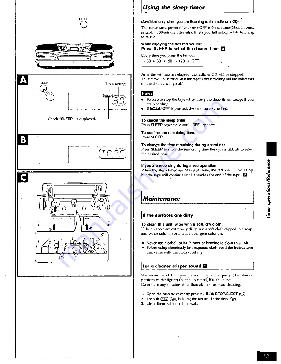 Panasonic RXDS16 - RADIO CASSETTE W/CD Скачать руководство пользователя страница 13