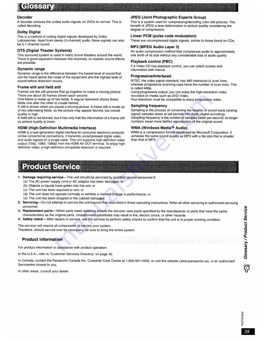 Panasonic SA-PT1050 Operating Instructions Manual Download Page 35