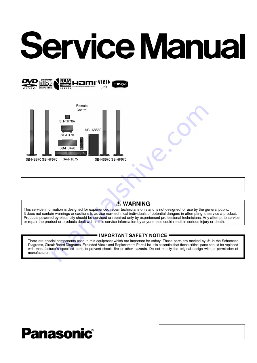 Panasonic SA-PT875GA Service Manual Download Page 1