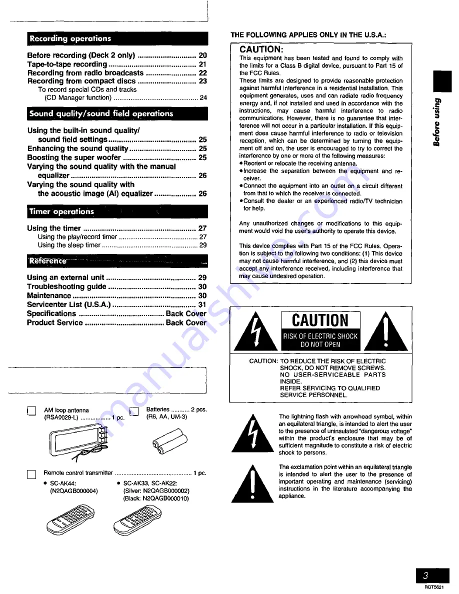 Panasonic SAAK12 - MINI HES W/CD PLAYER Operating Instructions Manual Download Page 3