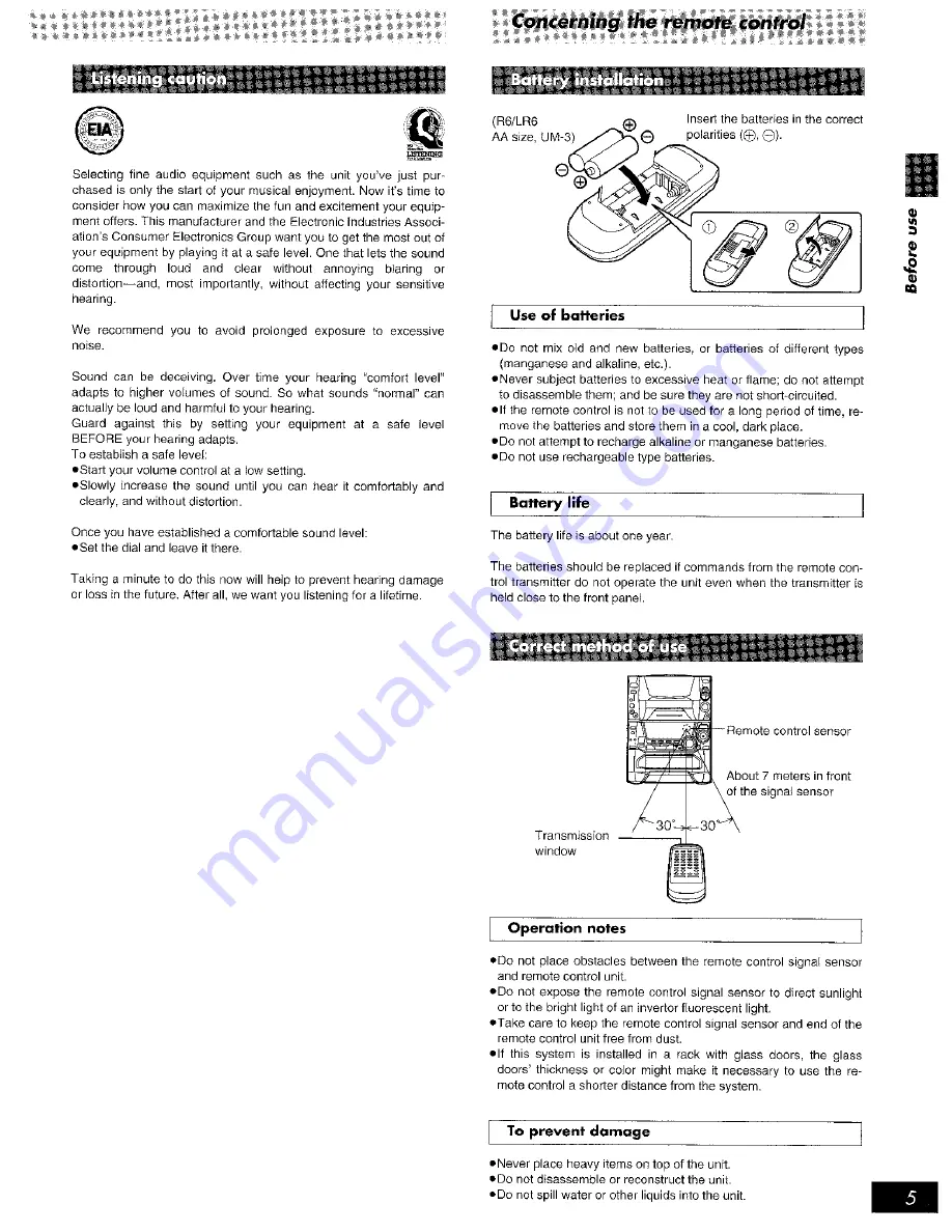 Panasonic SAAK75 - MINI HES W/CD-P Operating Instructions Manual Download Page 5