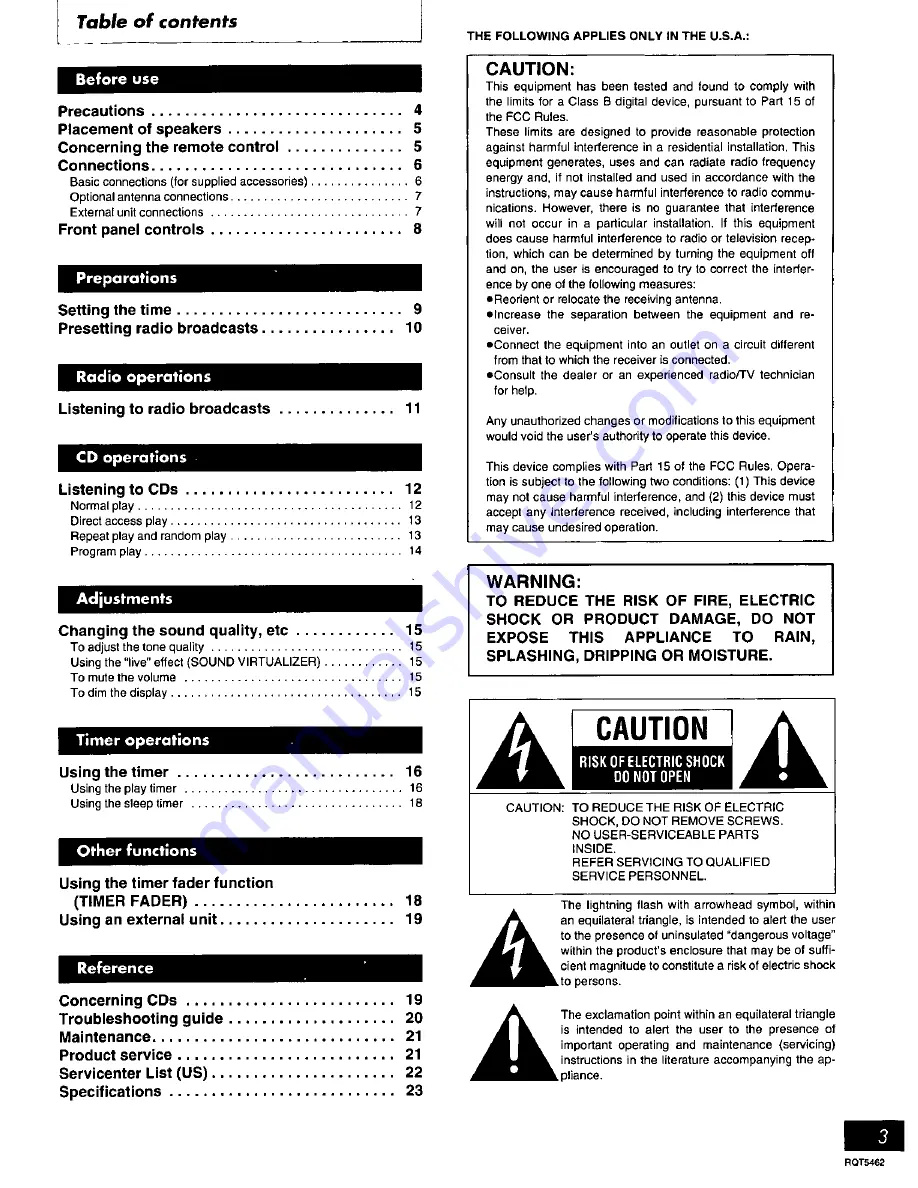 Panasonic SAPM03 - MINI HES W/CD PLAYER Operating Instructions Manual Download Page 3