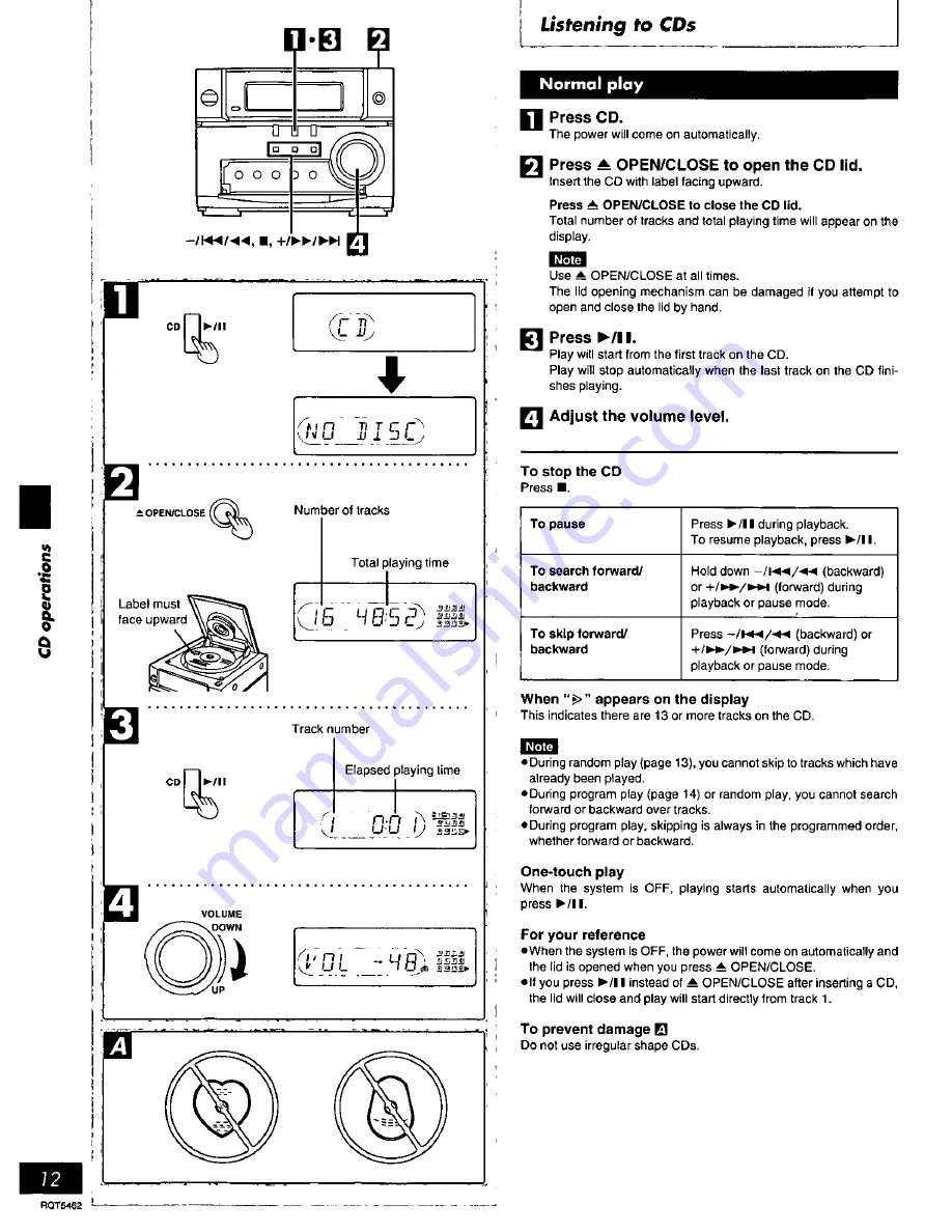 Panasonic SAPM03 - MINI HES W/CD PLAYER Operating Instructions Manual Download Page 12