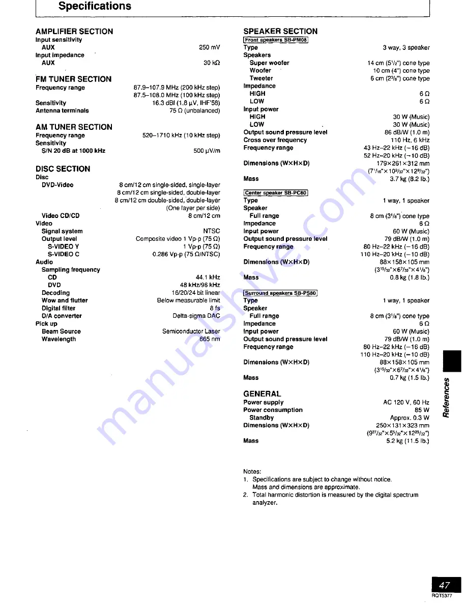 Panasonic SAPM08 - SINGLE DVD MINI SYST Operating Instructions Manual Download Page 47