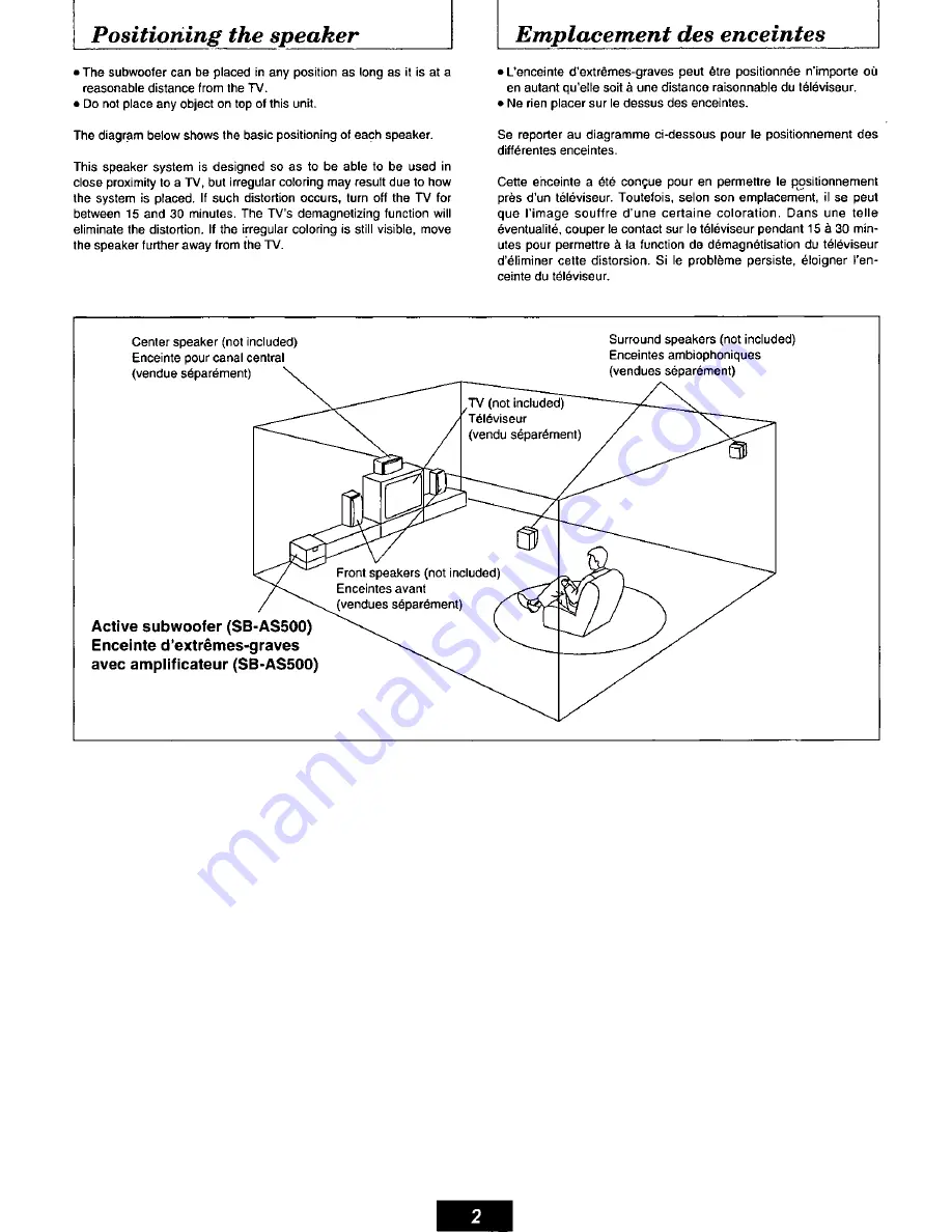 Panasonic SBAS500 - SPKR,ACTIVE SUBWOOFE Operating Manual Download Page 2