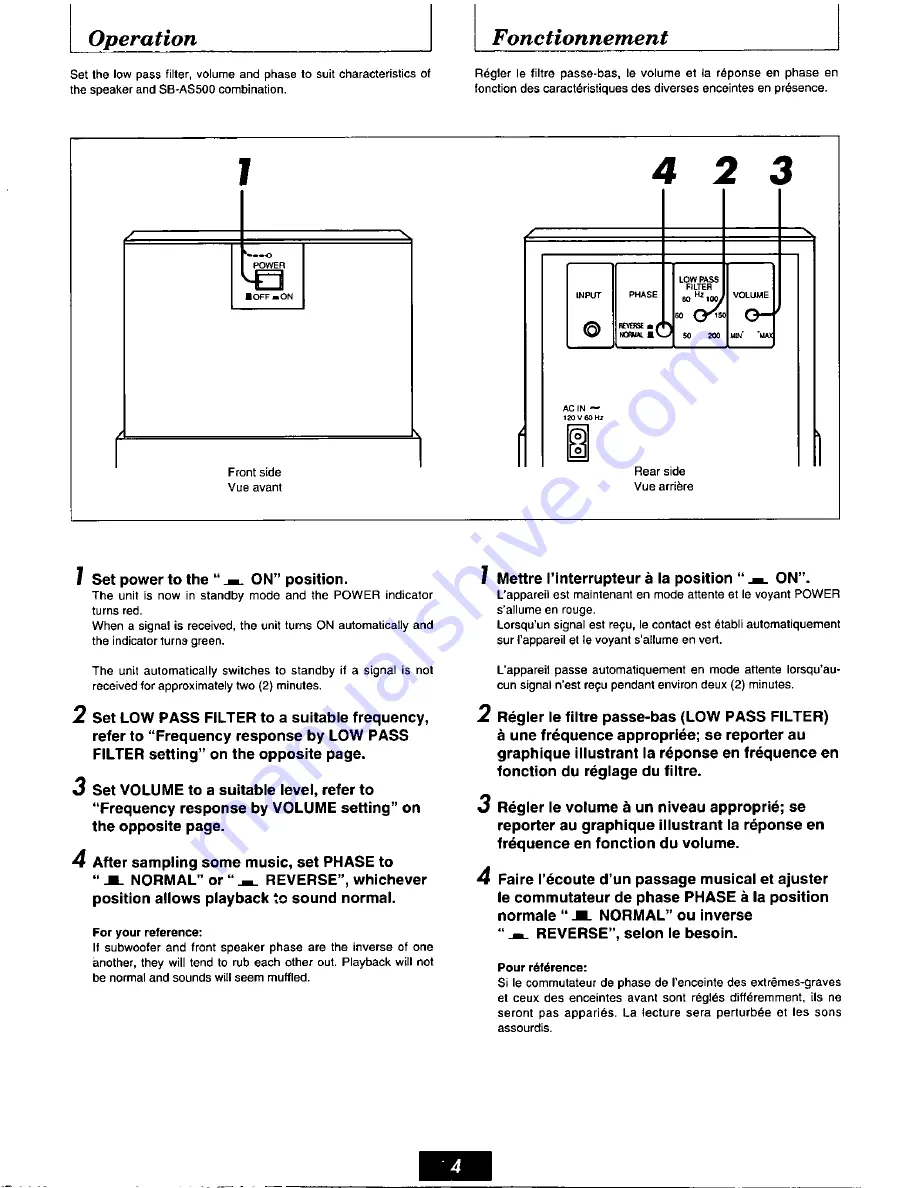 Panasonic SBAS500 - SPKR,ACTIVE SUBWOOFE Operating Manual Download Page 4