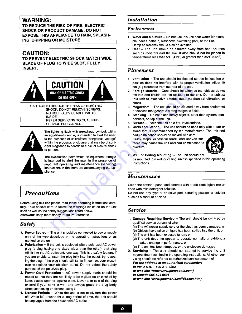 Panasonic SBAS500 - SPKR,ACTIVE SUBWOOFE Operating Manual Download Page 6