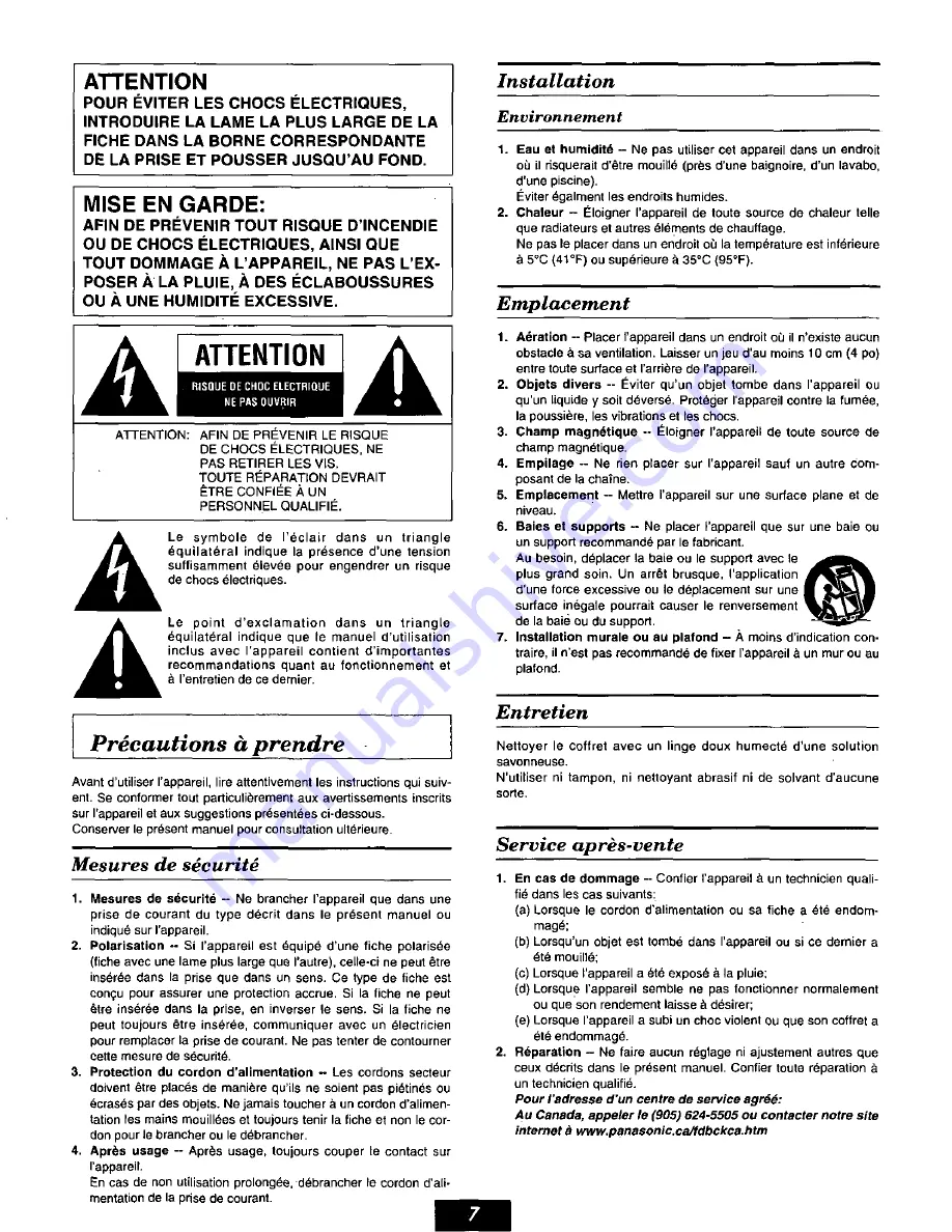 Panasonic SBAS500 - SPKR,ACTIVE SUBWOOFE Operating Manual Download Page 7