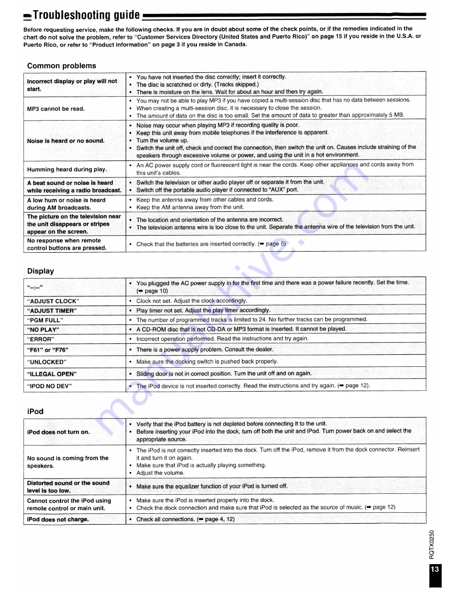 Panasonic SC-HC3 Operating Instructions Manual Download Page 13